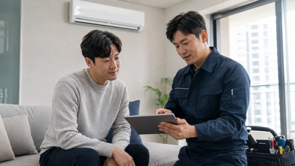 스탠드 에어컨 냉매 충전 현장 확인